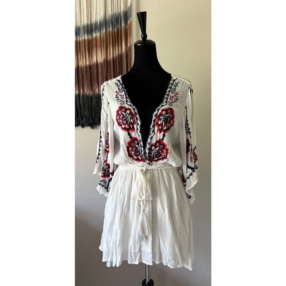 FREE PEOPLE Cora Embroidered Floral Cotton Gauze Mini Dress Size M - Picture 2 of 6